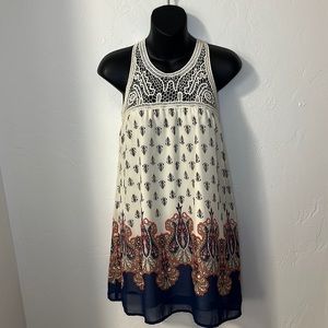 Blu pepper boho dress w/ crochet neckline S